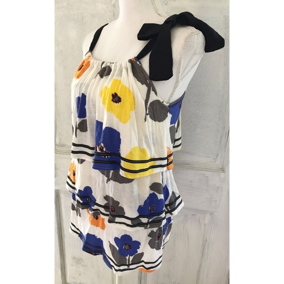 Anthropologie Tops Anthro Ric Rac Floral Tier Ruffle Halter Bow Top Poshmark